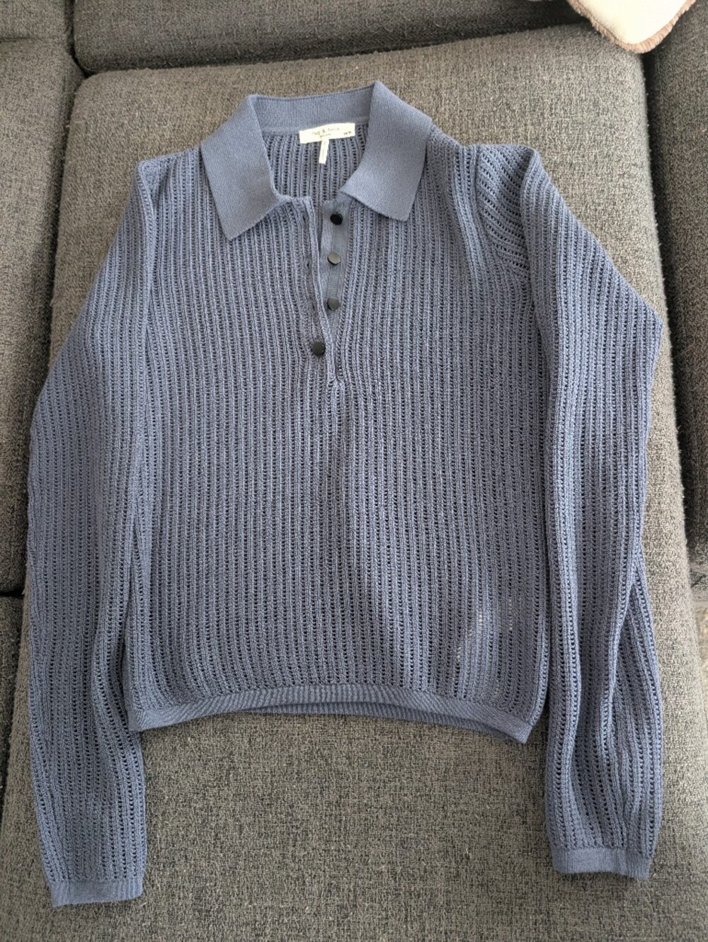 rag & bone Blue Ribbed Polo Sweater - Picture 2 of 6